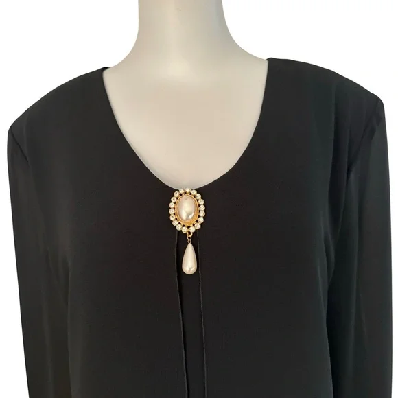 CATTIVA Vintage Crepe Embellished Black Formal Dress Long Sleeve - Picture 2 of 15